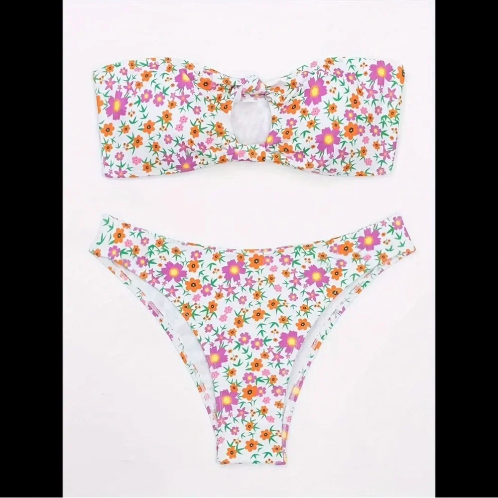 Multi-Colored, Floral, Bandeau, Bikini